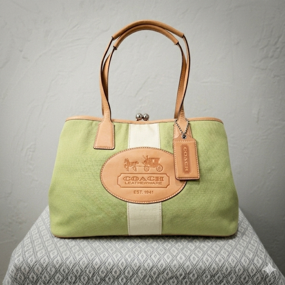 Coach Green Canvas Tote - Picture 2 of 7